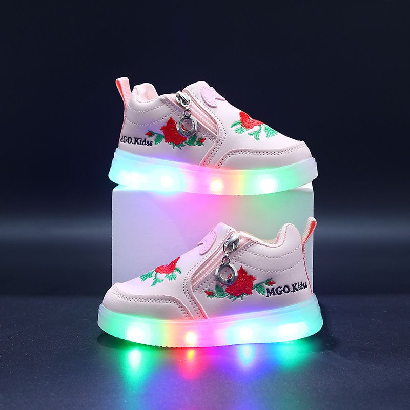 2025 New Luminous Children Embroidered Zipper Light Up Children's Shoes Girls Sneakers Light Up Girls Casual_voghion.com