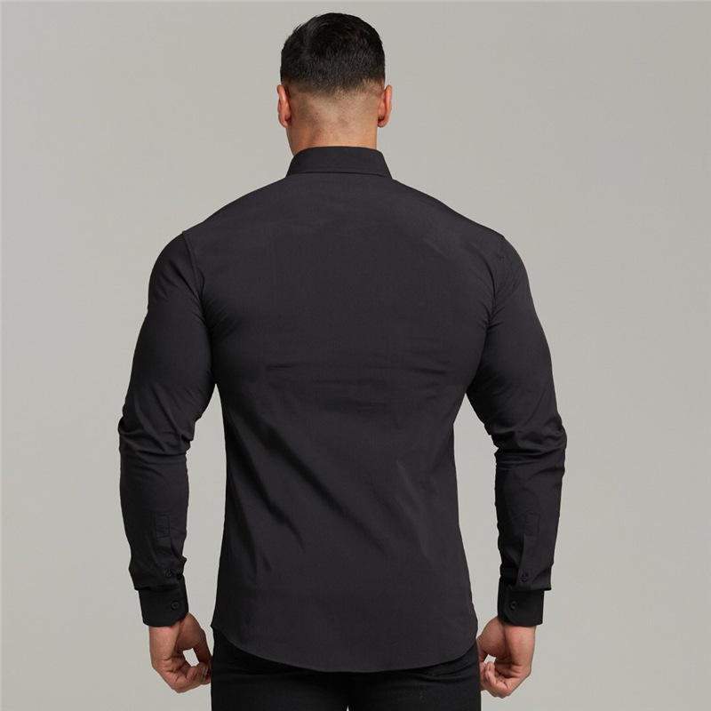 Muscle trendy da uomo per lo sport e il tempo libero a maniche lunghe con risvolto con leggera elasticità, cardigan fitness sottile, business no_voghion.com