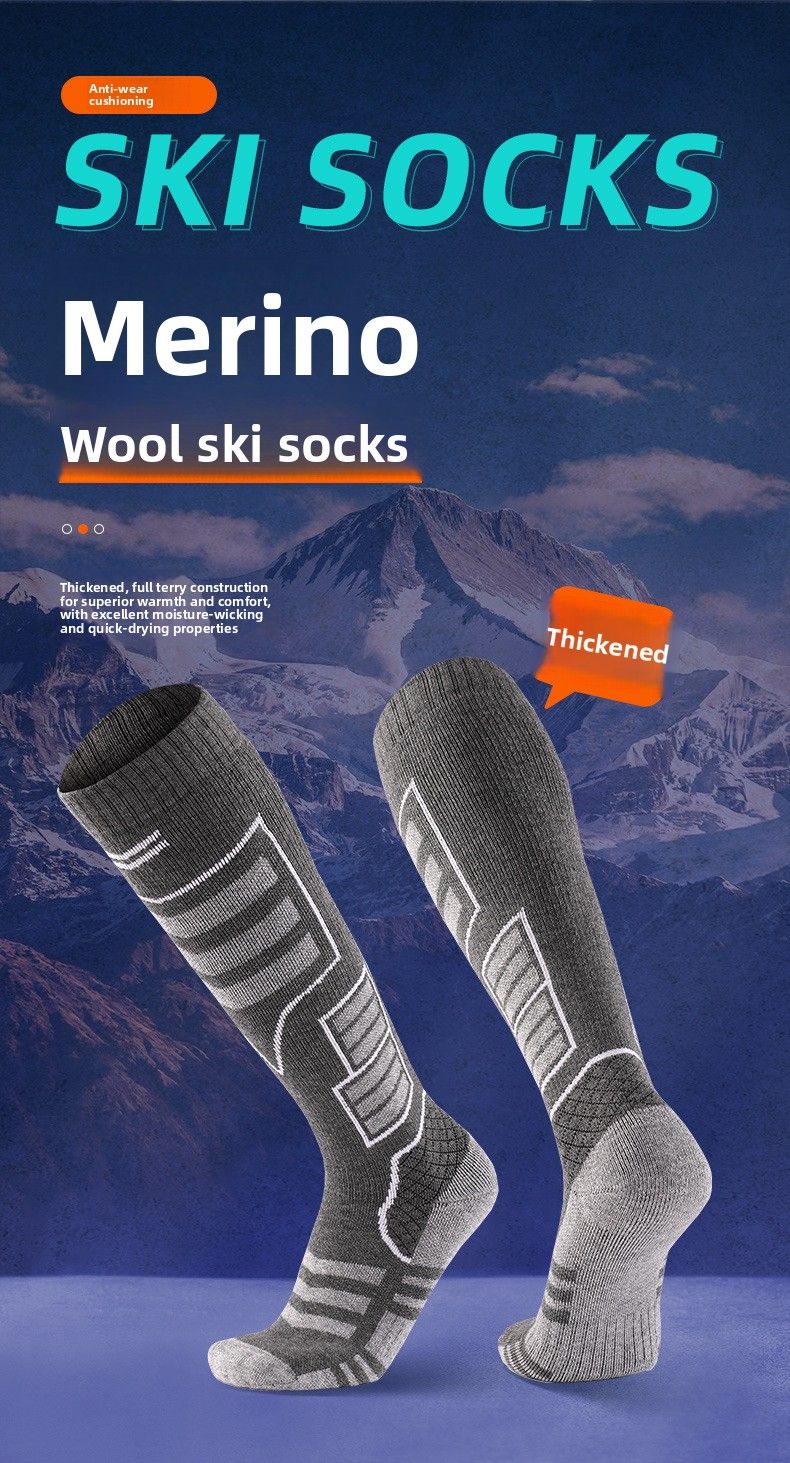 Autumn Winter Thickened Thermal Quick-Dry Merino Wool Long Tube Snow Non-Slip Wear-Resistant Ski Socks_voghion.com