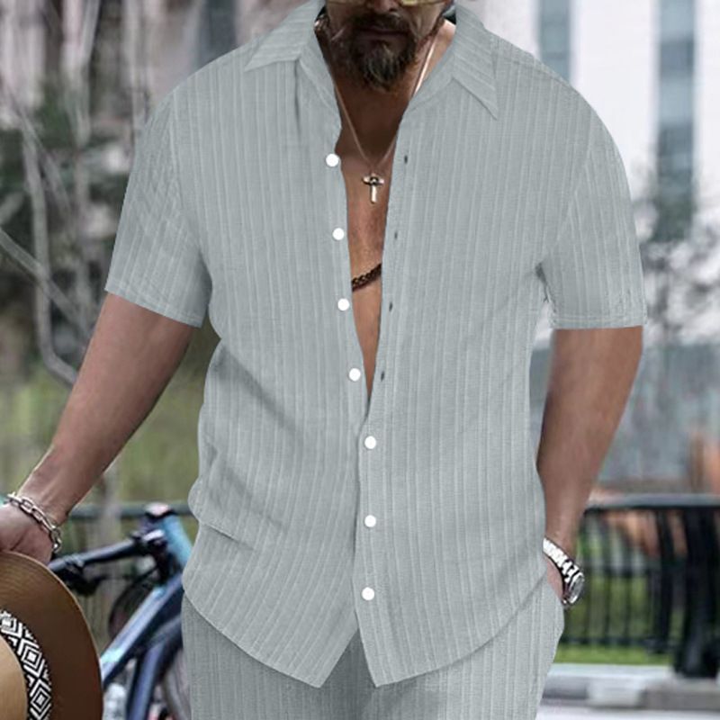 2024 Summer Men's Shirt Casual Loose Short Sleeve Beach Button-Up Top_voghion.com