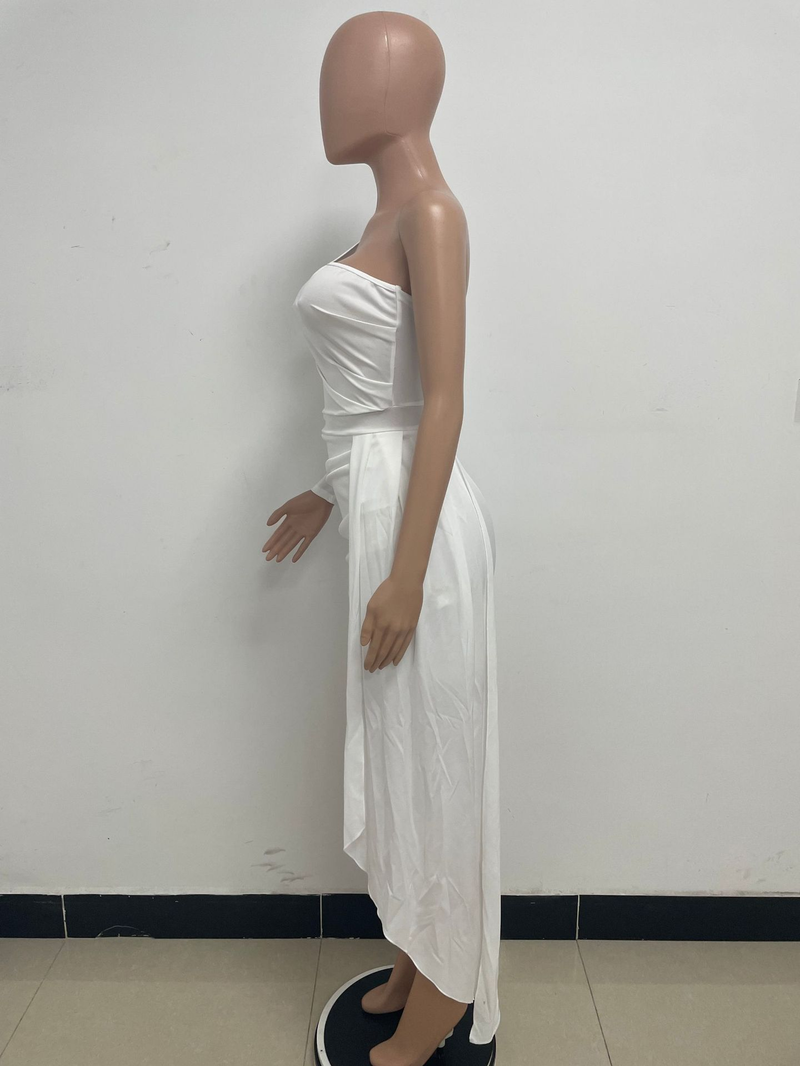 Abito da donna con gonna a pieghe tinta unita senza schienale e maniche lunghe con nastro_voghion.com