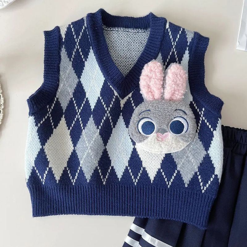 Uniforme de policía de conejo para madre e hija, bonito traje de punto para niña, chaleco y falda_voghion.com