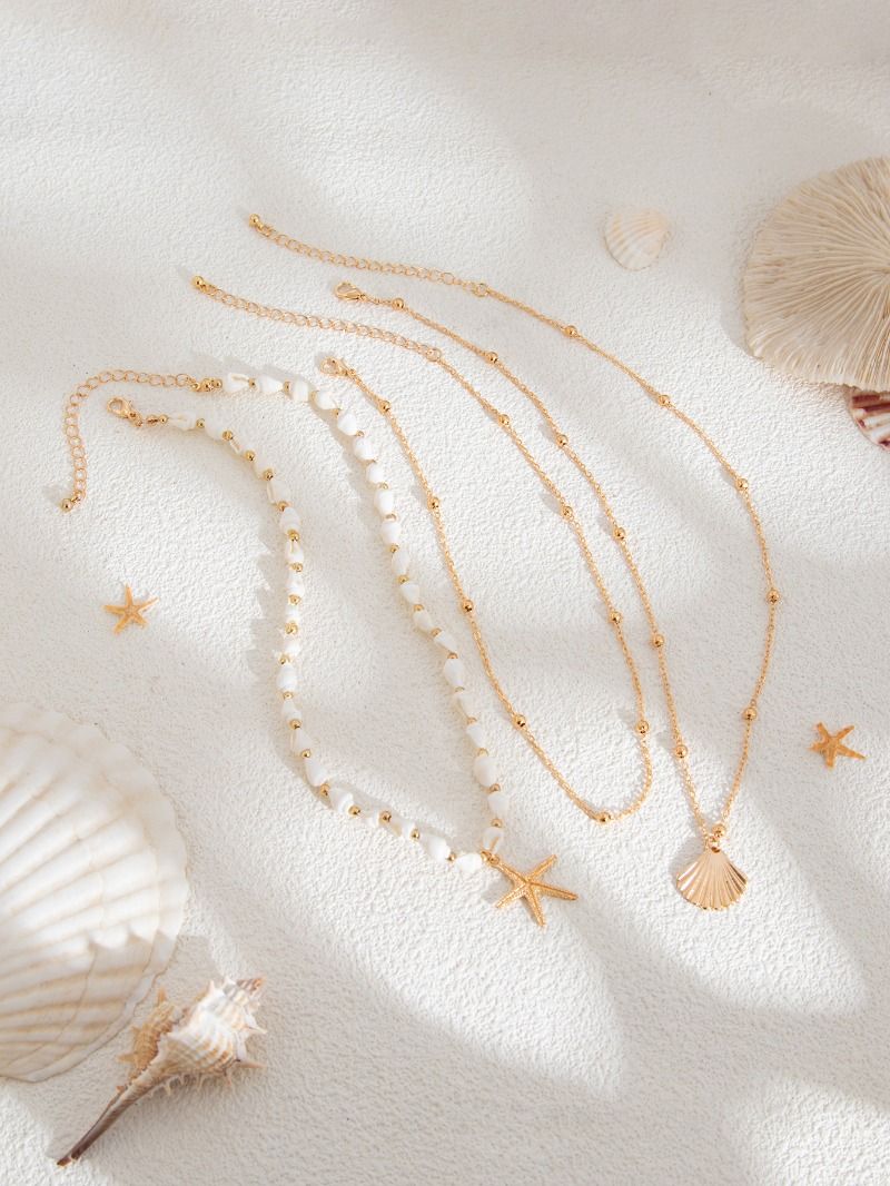 Set di collane a strati in oro da donna, 3 stili, collane con ciondolo a cuore in stile boho, spiaggia, western e vintage, collezione di gioielli multifilo._voghion.com