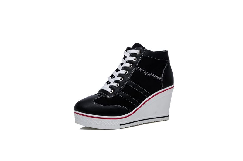 2025 Neue Keilabsatz Casual Canvas für Frauen Side Link Lace-up Plateauschuhe 8cm Höhe zunehmende High Heels_voghion.com