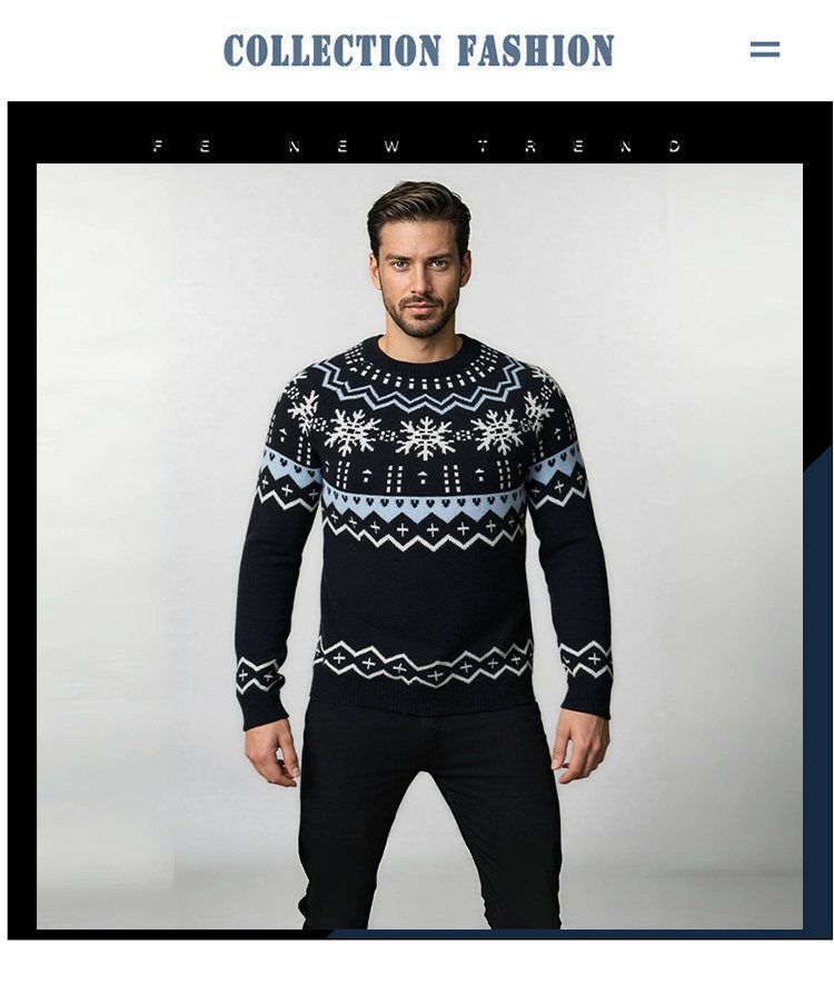 Men’s Snowflake Embroidered Sweater – Oversized Ribbed Hem Pullover (L-3XL, Soft Modal Blend, Machine Washable)_voghion.com