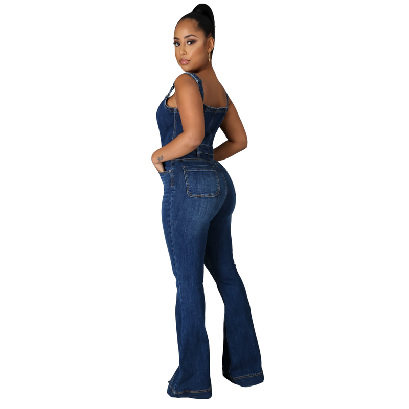 Roupas femininas Casual Sexy Suspensórios Denim Macacão Calças de perna larga_voghion.com