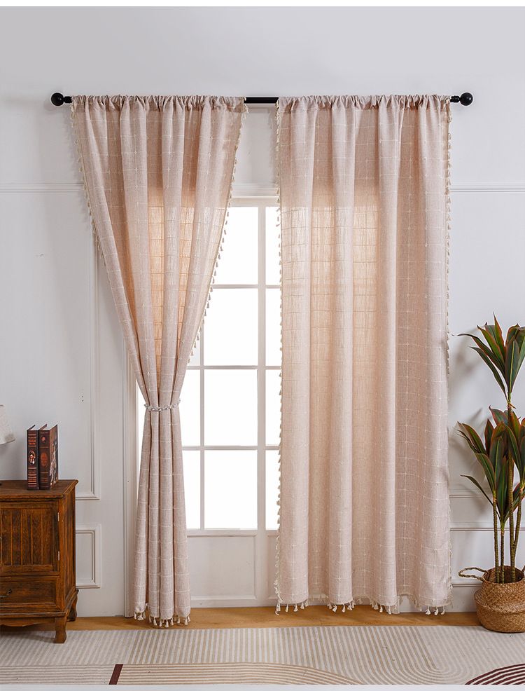 Moderne, eenvoudige, met garen geverfde, waterdichte katoenen en linnen geruite gordijnen, effen kleur, semi-verduisterend, fris licht, luxe katoenen linnen woonkamer, balkon_voghion.com