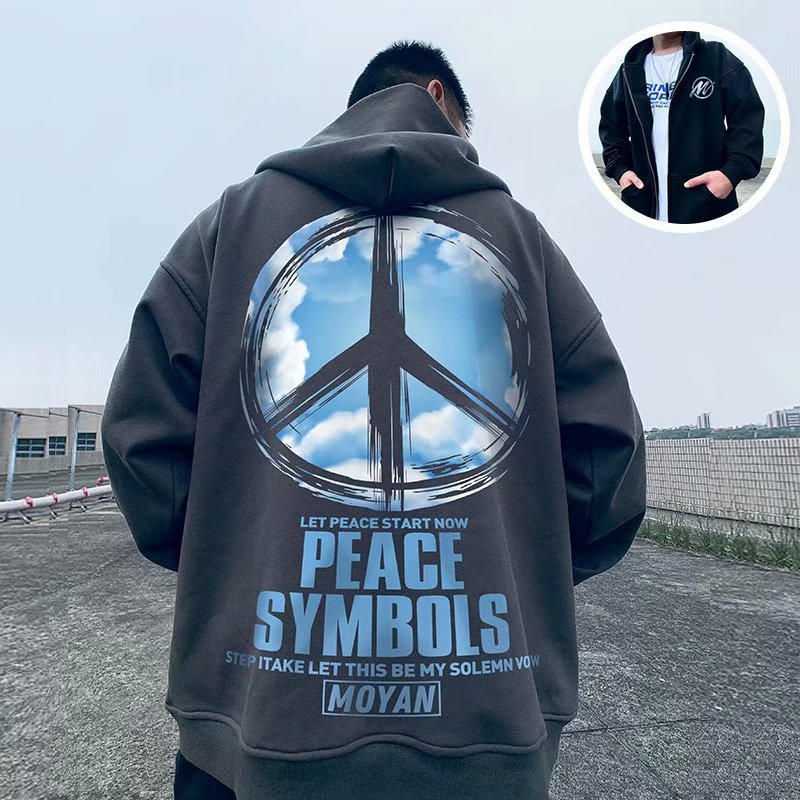 Oversize autumn winter loose and oversized hooded plush zippered cardigan, chubby hoodie, men's trendy jacket_voghion.com