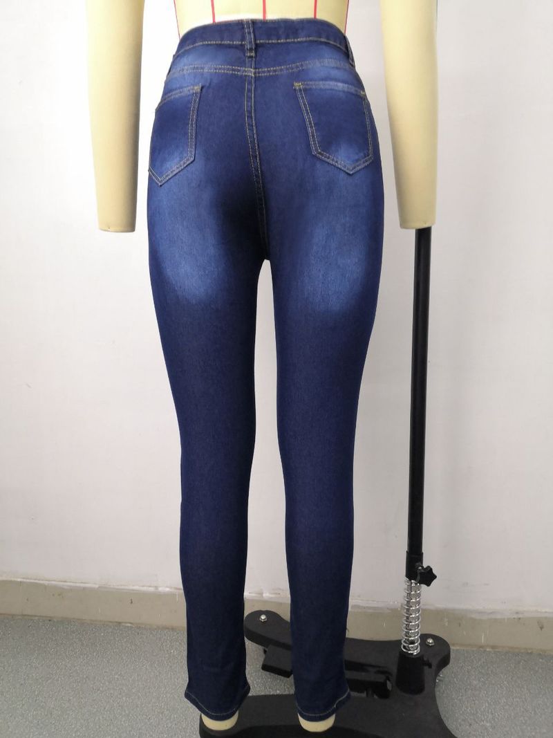 Plus Size Women's Fashion High Stretch Denim Small Leg Pants Women_voghion.com
