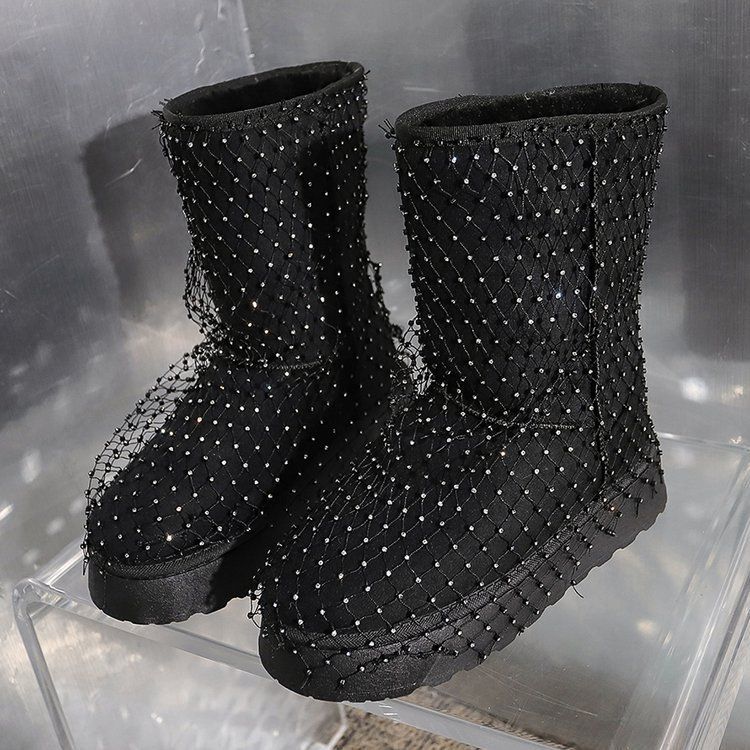 Nieuwe oversized sneeuwlaarzen met dikke zool en strass voor dames in de herfst/winter van 2025, modieuze en veelzijdige casual korte laarzen_voghion.com
