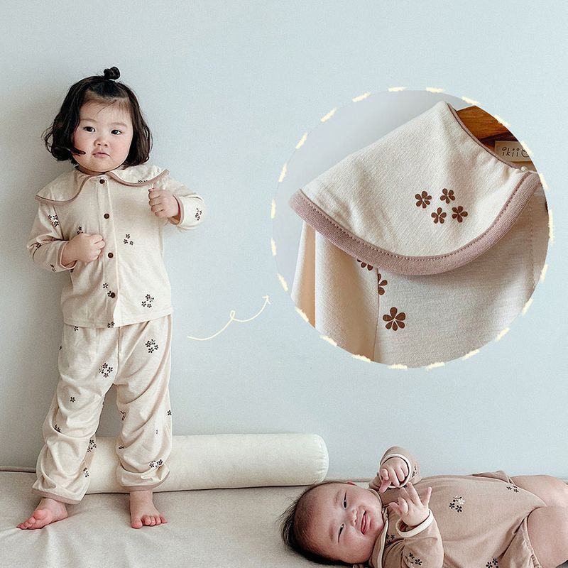 Pijamas para niños de estilo coreano Minicowmother, ropa de otoño e invierno para el hogar, ropa antibacteriana con aire acondicionado para bebés, traje para niños_voghion.com
