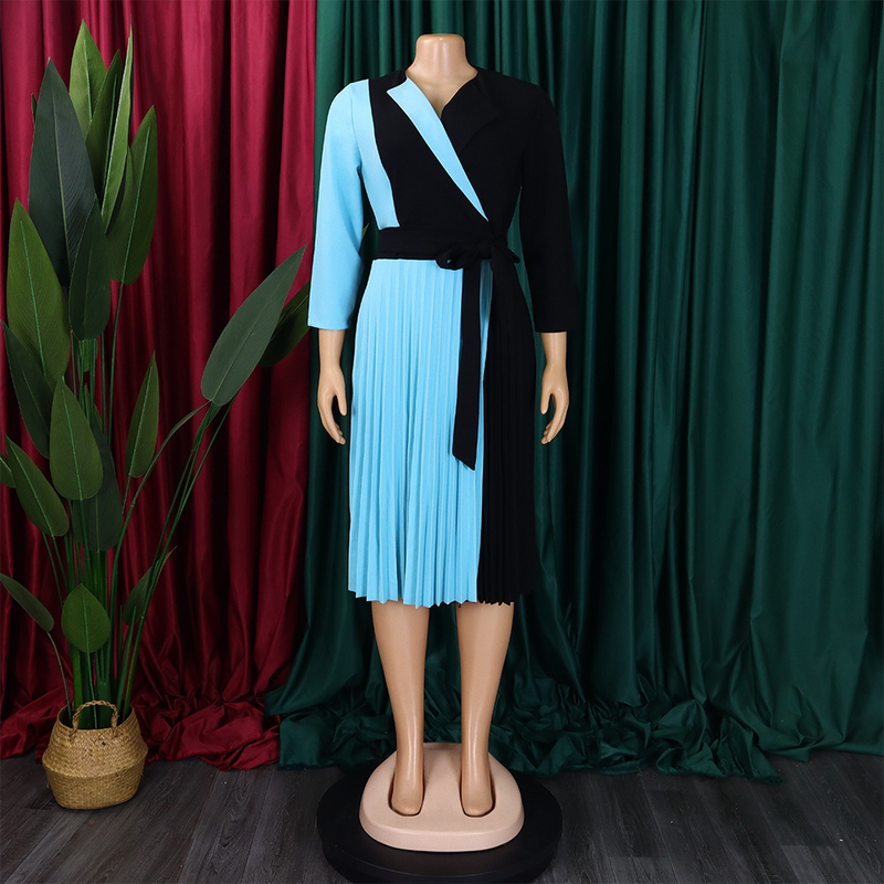 Women's fashion temperament color matching strap pleated skirt elegant_voghion.com