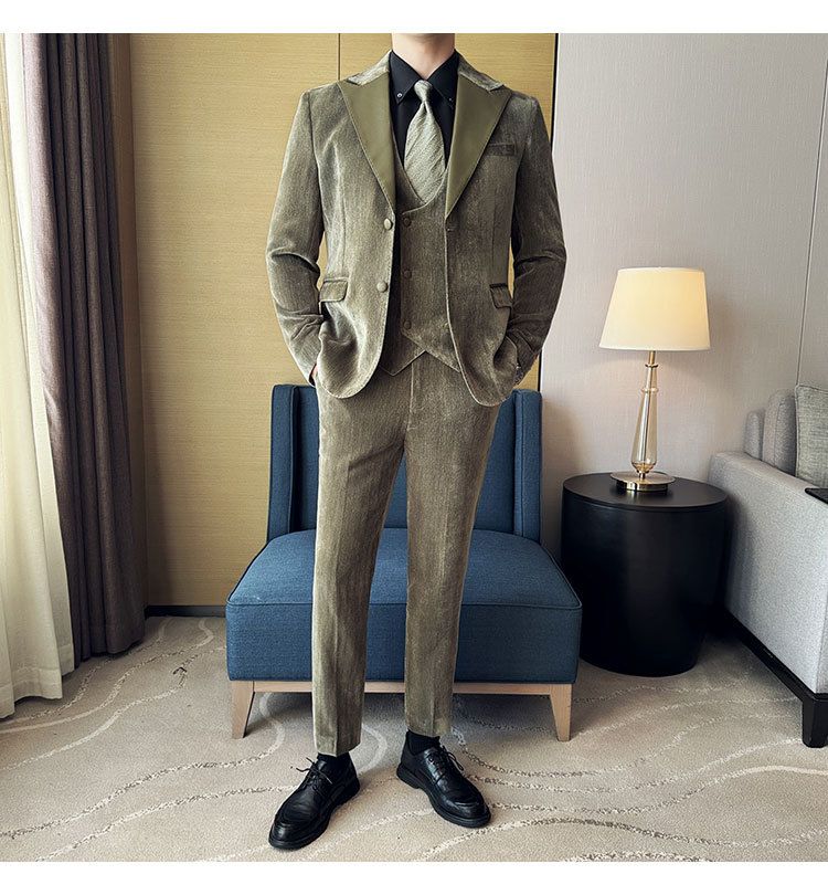 Męska odzież jesień i zima designerskie skórzane garnitury retro wysokiej klasy moda slim fit trzyczęściowe garnitury_voghion.com