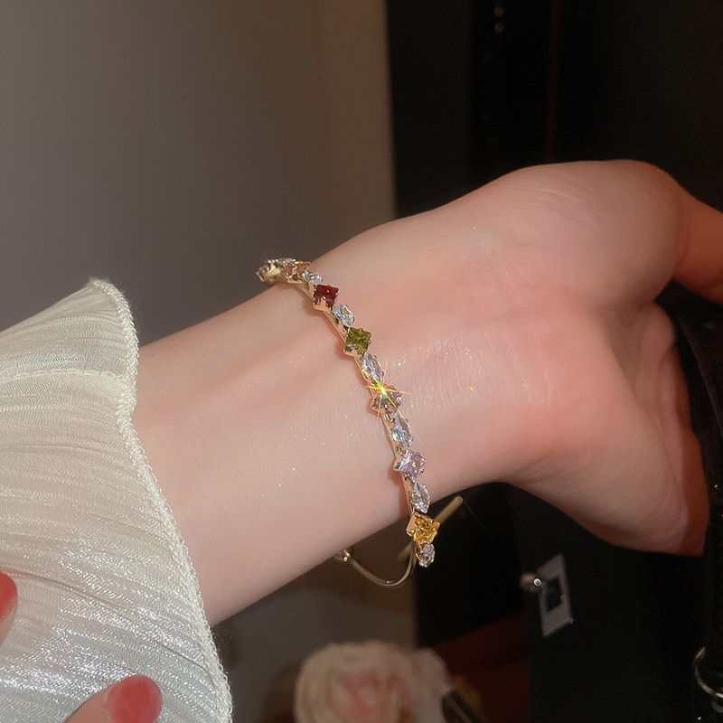 Colorful Zircon Geometric Star Opening Bracelet Spring Summer, New Light Bracelet, Fashionable And High-end_voghion.com