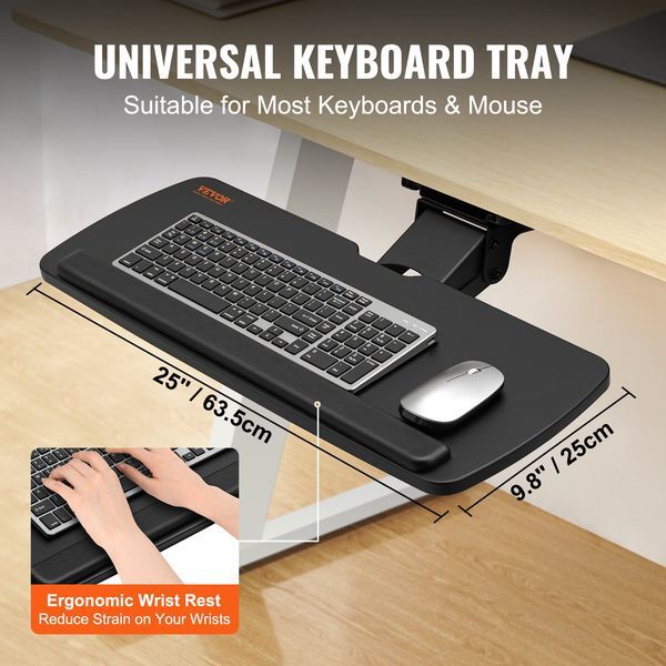 Keyboard Tray Under Desk Adjustable Height, Height And Angle Adjustable Under Desk Keyboard Tray Slide Out, Large 25x9.8 Inch Keyboard Holder Under_voghion.com