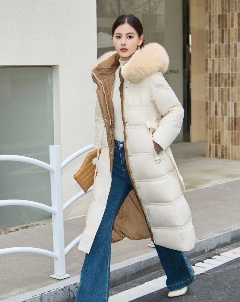 Abbigliamento Donna Giacca calda giacca vita sottile, ampio collo di pelliccia, cappuccio di pelliccia di volpe, ispessita, calda, anatra bianca Giacca calda_voghion.com