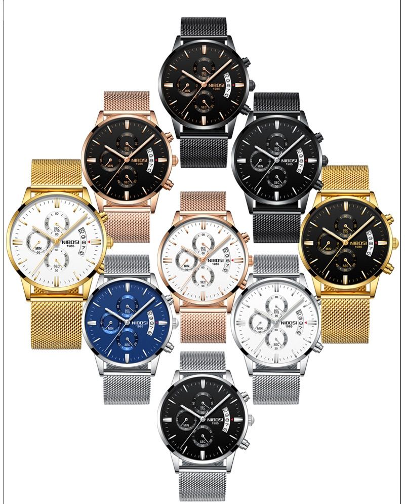 Reloj de cuarzo con tres esferas y 6 pines luminoso con esfera de acero macizo y botón de mariposa SI para hombre, resistente al agua y con revestimiento de vidrio_voghion.com