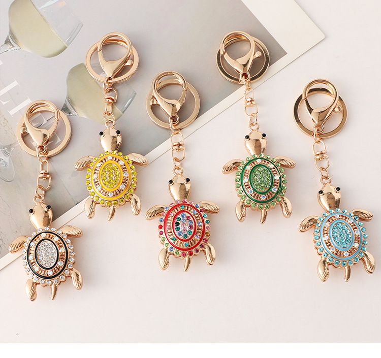 Portachiavi creativo con diamanti, grazioso accessorio per auto, ciondolo a forma di tartaruga colorata_voghion.com