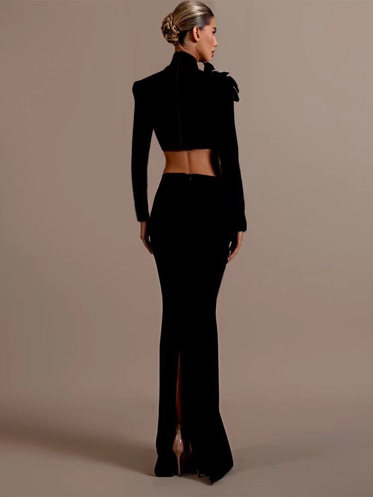 Modische Anzüge für Damenbekleidung, strapazierfähige Tube-Tops mit Rautenmuster, Röcke mit hoher Taille, zweiteilige Bandage-Partykleider_voghion.com