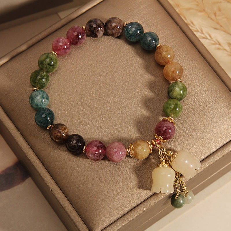 New Natural Stone Colored Tourmaline Women's Instagram Small Bell Orchid Pendant Bracelet as a Gift for Girlfriend and_voghion.com