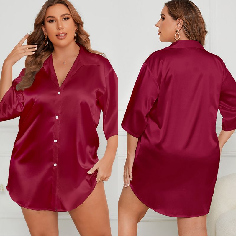 Large Size Ice Silk Nightdress Women's Loose Short Sleeve Shirt Skirt Loungewear Women's_voghion.com
