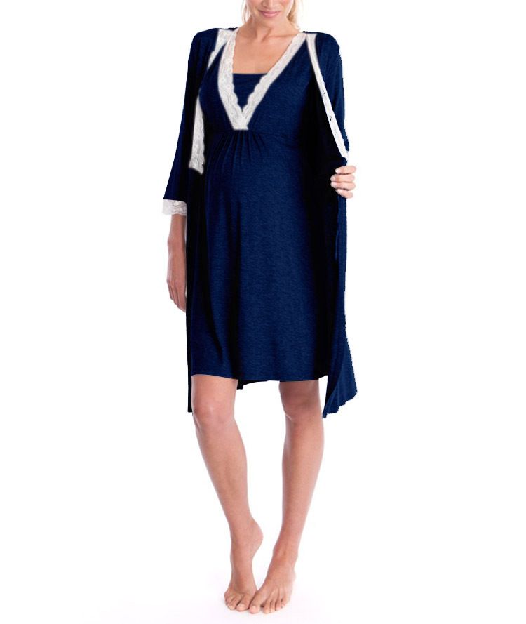 Pigiama abito premaman con maniche a 3/4 e pannello in pizzo moda 2024_voghion.com