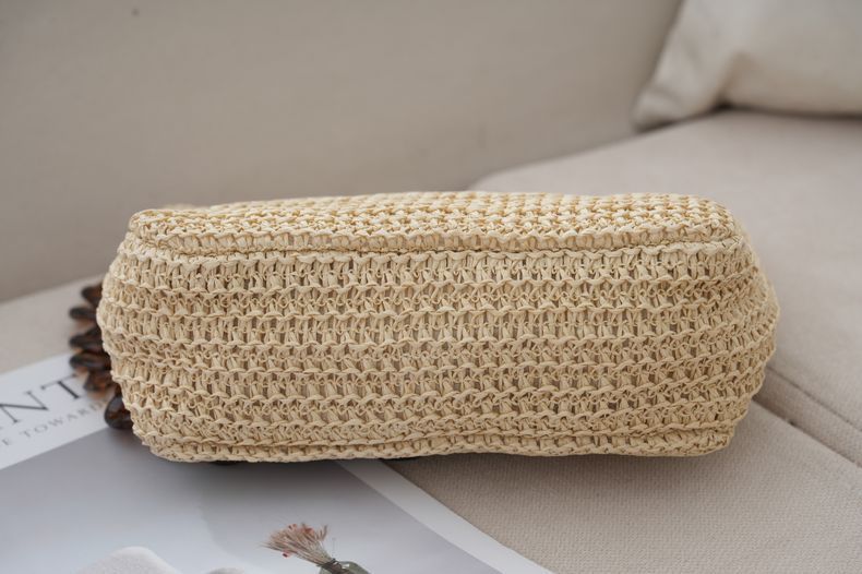 Borsa da donna estiva in acrilico con catena, a tracolla, sottobraccio, tinta unita, semplice, borsa di paglia, borsa da spiaggia, per le vacanze al mare, donna_voghion.com