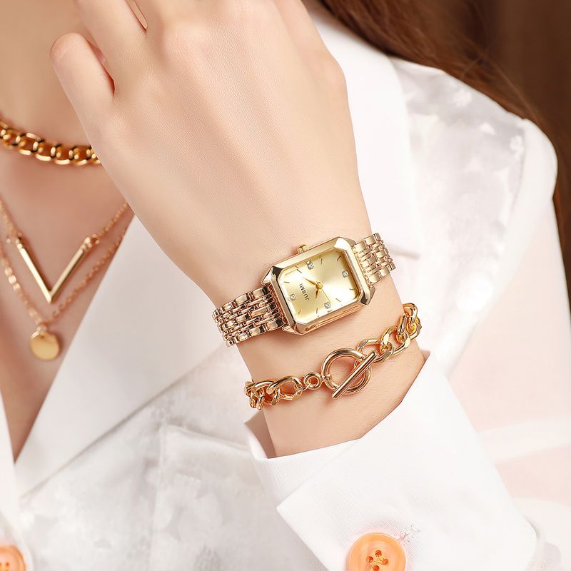 Ensemble montre et bijoux pour femme, bracelet carré tendance, style hip-hop, collier multicouche, chaîne de pull, coffret cadeau_voghion.com
