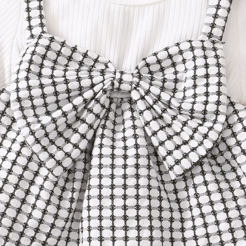 "Elegant Checkered Bow Baby Girl Outfit Set - Long Sleeve Top & Pants, Soft Polyester Blend, Princess Style (1-3 Years, 80-100cm)"_voghion.com
