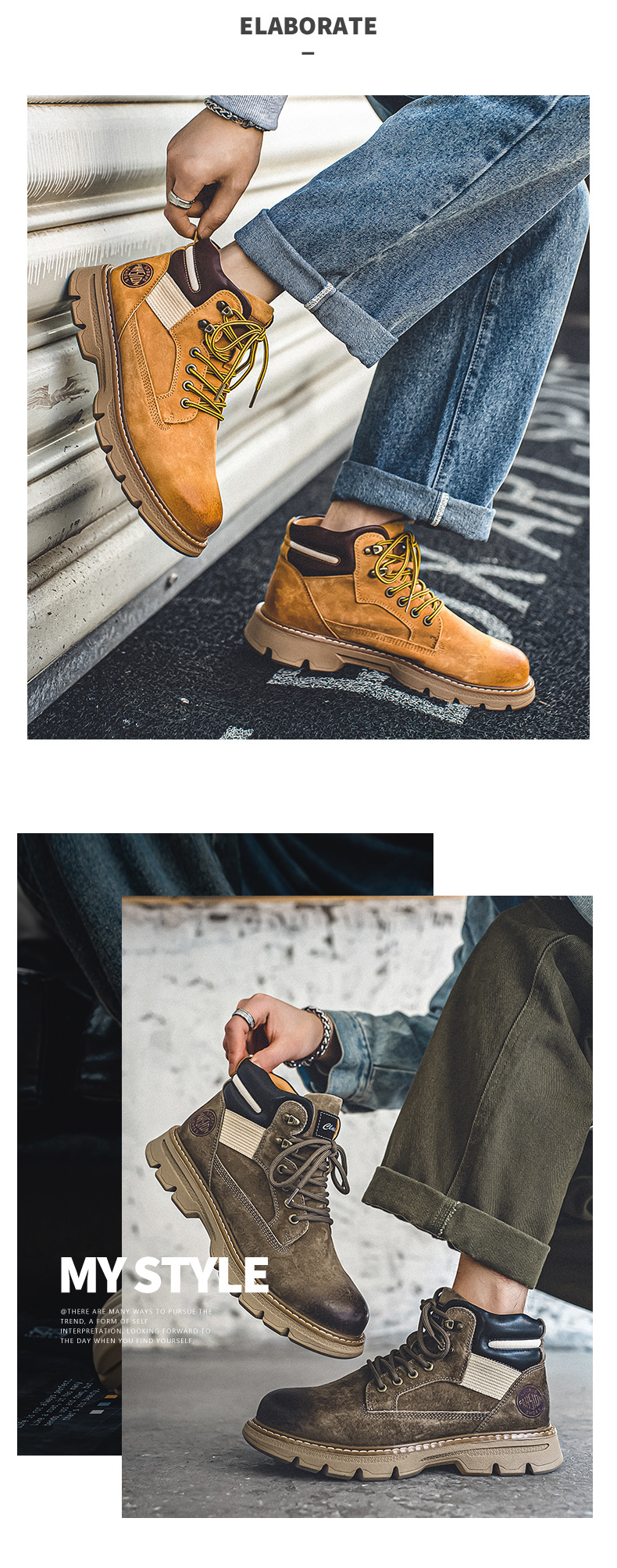 Martin Boo aus Schweinsleder mit Deckschicht, Arbeitsschuhe von Amikaki, handbemalt, amerikanischer Stil, trittfest, gelb_voghion.com