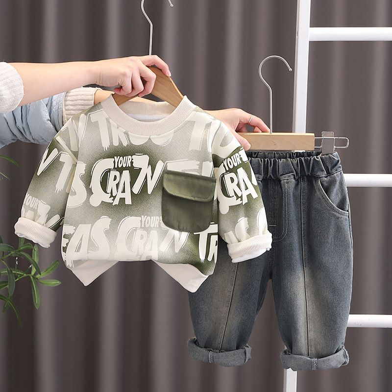 Abbigliamento per bambini 2025 Primavera Autunno Nuova collezione 0-5 anni Ragazzi Ragazze Lter Pock Felpe con cappuccio e pantaloni 2 pezzi_voghion.com