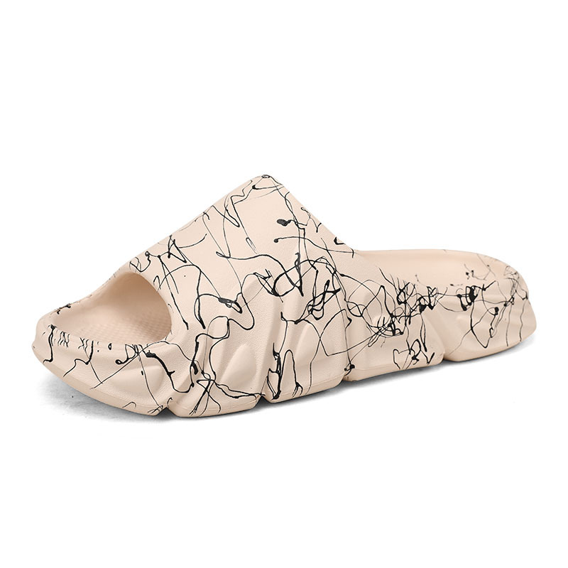 Pantofole da uomo estive, con due linee, stile bocca di pesce e graffiti, alla moda, da indossare all'aperto._voghion.com
