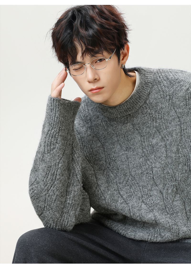 Men’s Mohair Cable Knit Sweater - Retro Crewneck Pullover In Rich Colors (M/L/XL/XXL/XXXL)_voghion.com