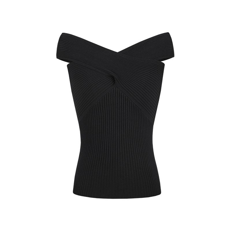 Magic West Queen Sexy Hot Girl Cross Twist Halter Off-Shoulder Multi-Way Knitted Vest Inner Top_voghion.com