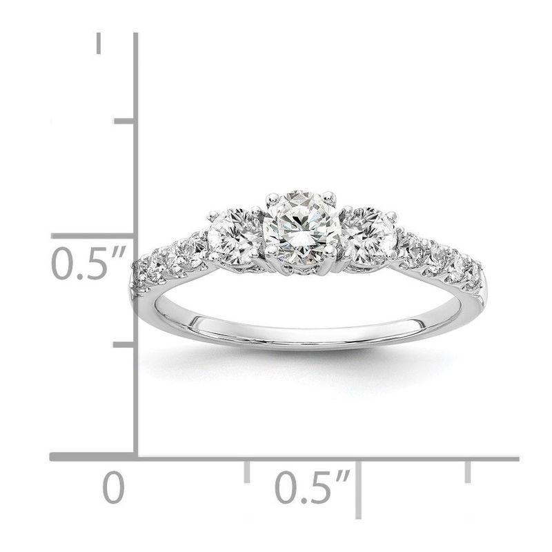 14k White Gold 1/2 Carat Lab Grown Diamond VS/SI+ G+ 1/4 Carat Center Round Semi Mount Three Stone Size 5 Engagement Ring_voghion.com