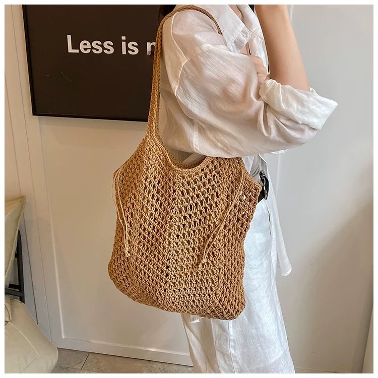 Large Woven Tote Bag For Women - Summer Beach Bag With Openwork Design_voghion.com