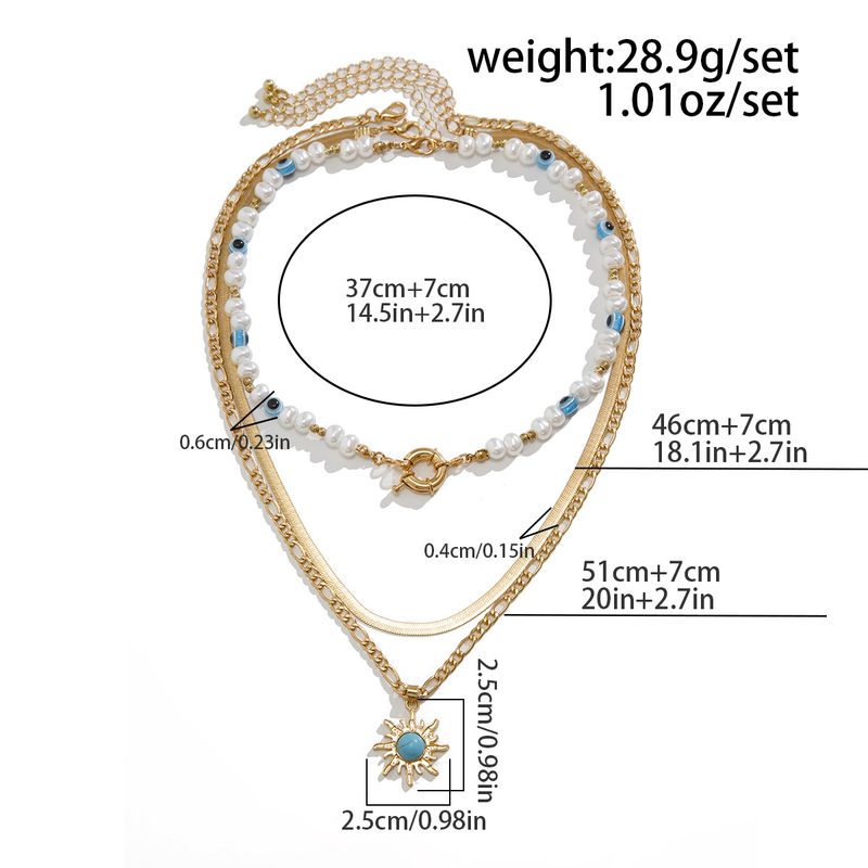 Gioielli transfrontalieri europei e americani, collana di perle di forma speciale in stile etnico, catena a clavicola in lega retrò con ciondolo a forma di occhio di sole_voghion.com