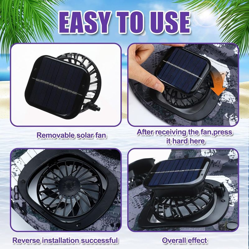 Cappello da pescatore a tesa larga Chuarry con 2 ventole, alimentato a energia solare, con ricarica USB e patta per il collo, per uomo e donna_voghion.com