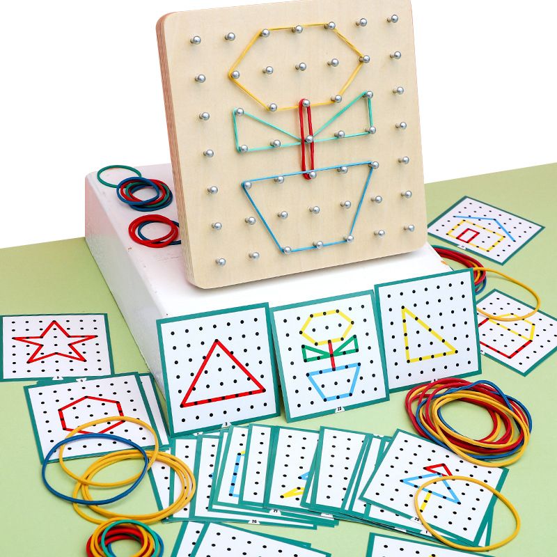Montessori Baby Ustvarjalna Igrača Grafika Gumijasta Kravata Plošče Za Žeblje s Karticami Izobraževanje Otroštva Predšolski Otroci_voghion.com