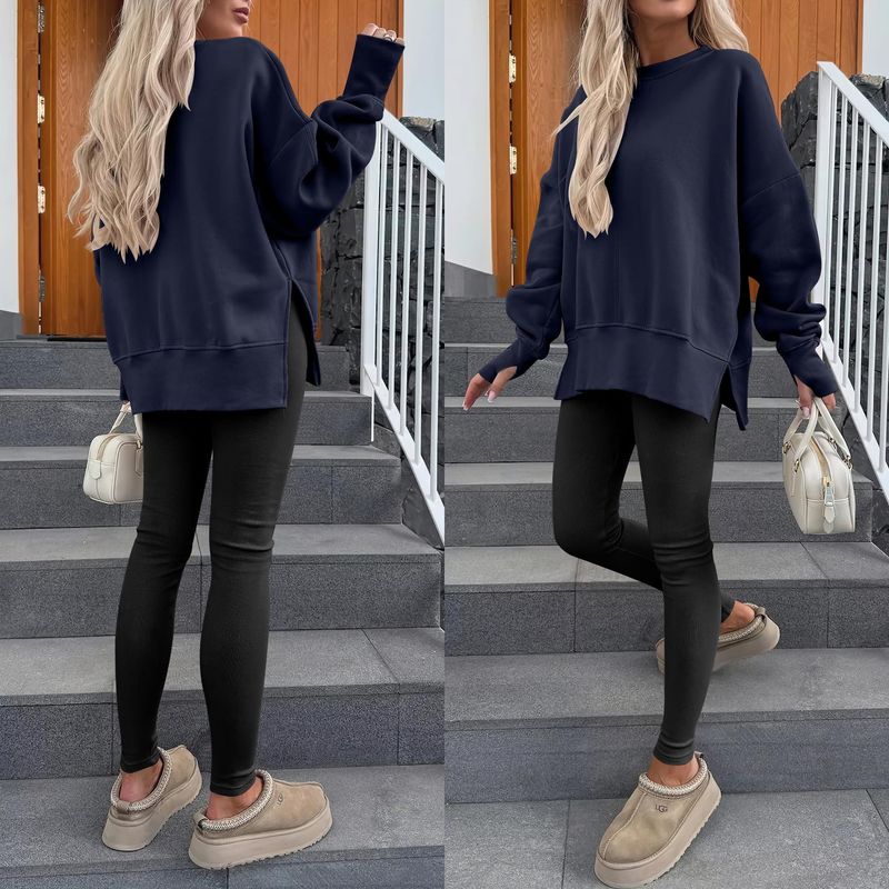 Women's Autumn And Winter Long Sleeve Round Neck Sweatshirt Solid Color Casual Bottoming Shirt_voghion.com