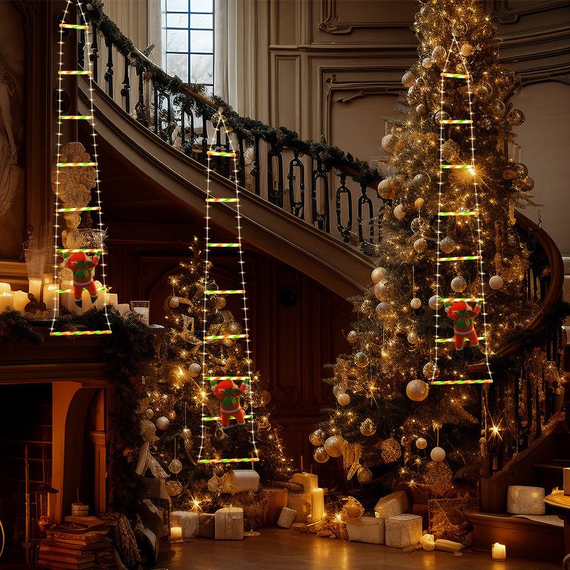 Escalera navideña colgante LED de Papá Noel trepando, decoración exterior impermeable para aleros, luces de colores_voghion.com