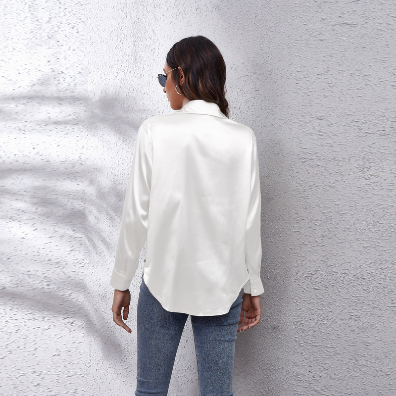 Women's clothing color D shirt satin silk imitation long sleeve shirt_voghion.com