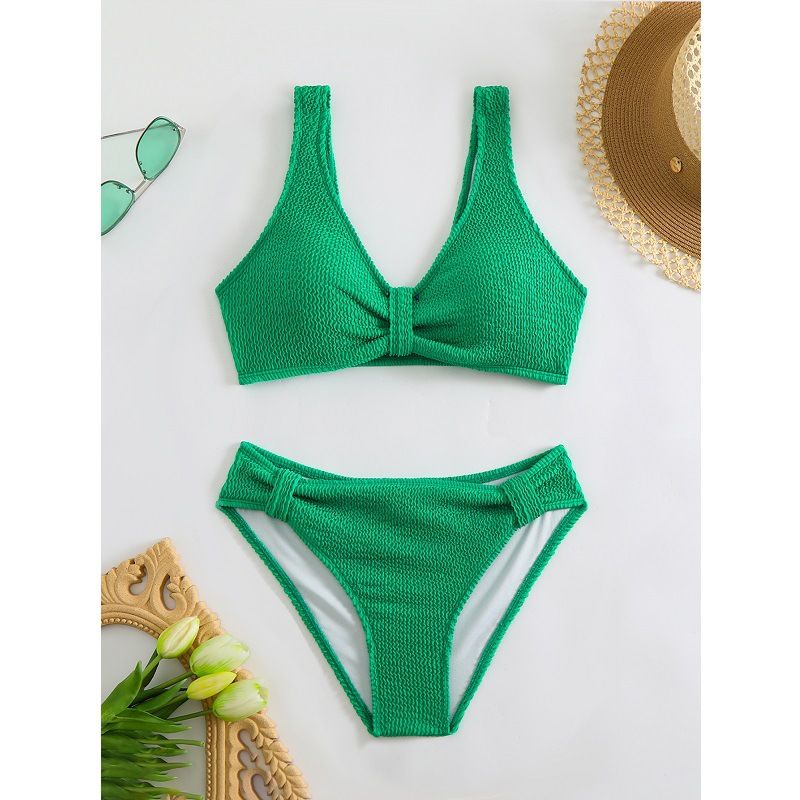 Separate Solid Color Bikini With High Waist Cover_voghion.com