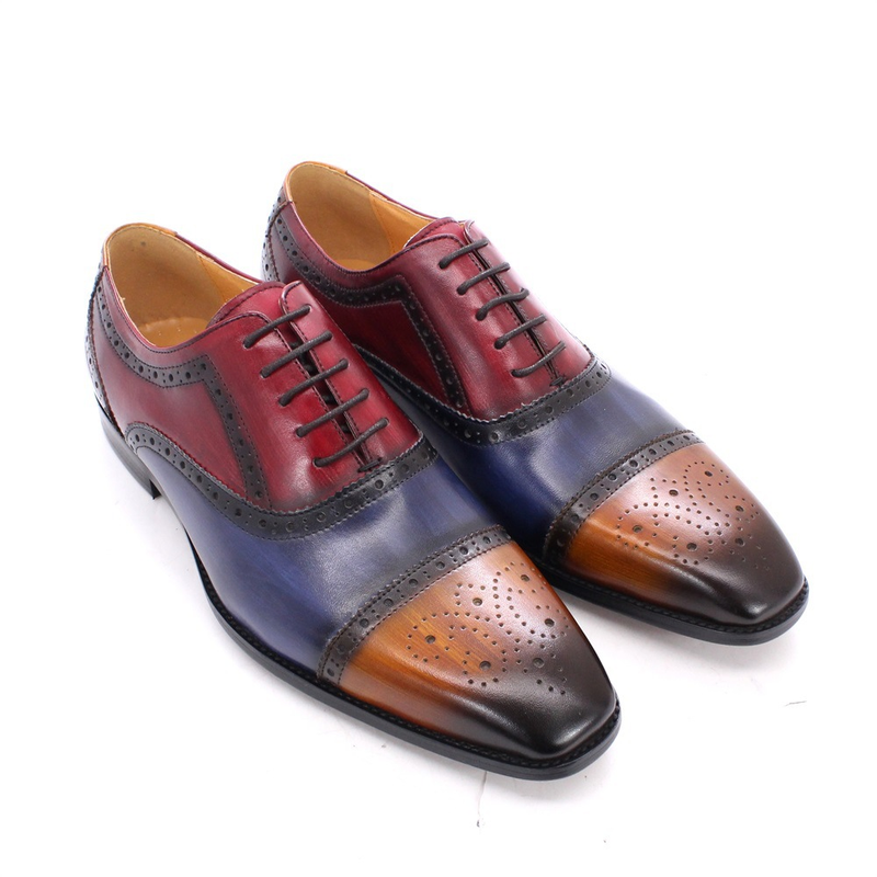 Unbeatable Quality Handmade Goodyear Tire And Rubber Company Men's Leather Leather British Block Carved Oxford Shoe Color Blocking_voghion.com
