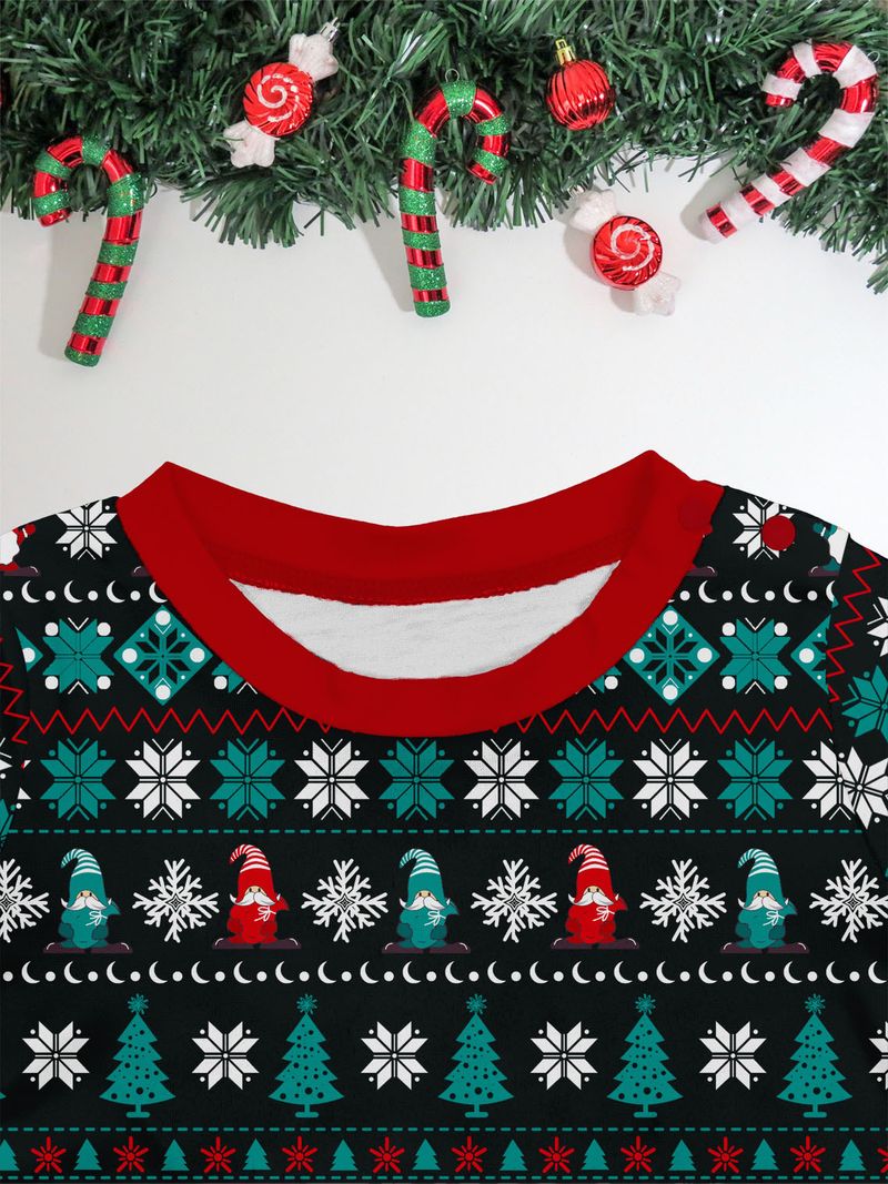 Christmas tree stripes full of flowers Christmas family clothing printed home clothes pajamas_voghion.com