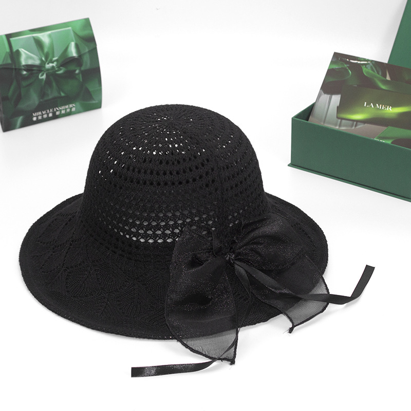 Chapeau de pêcheur de protection solaire pour femmes, style nœud à longue queue, version coréenne d'été, chapeau cool à larges bords couvrant le visage_voghion.com