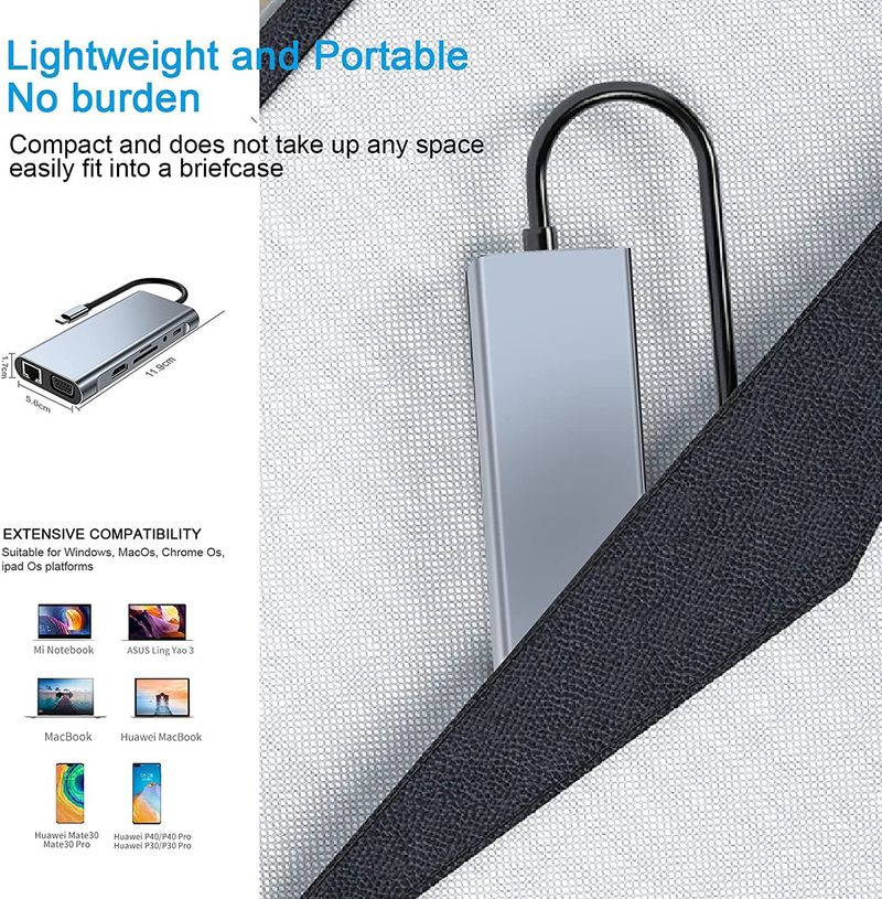 Dock di tipo C 11 in 1 per HDMI Gigabit Network Rj45usb-c Dock con hub VGA HUB_voghion.com