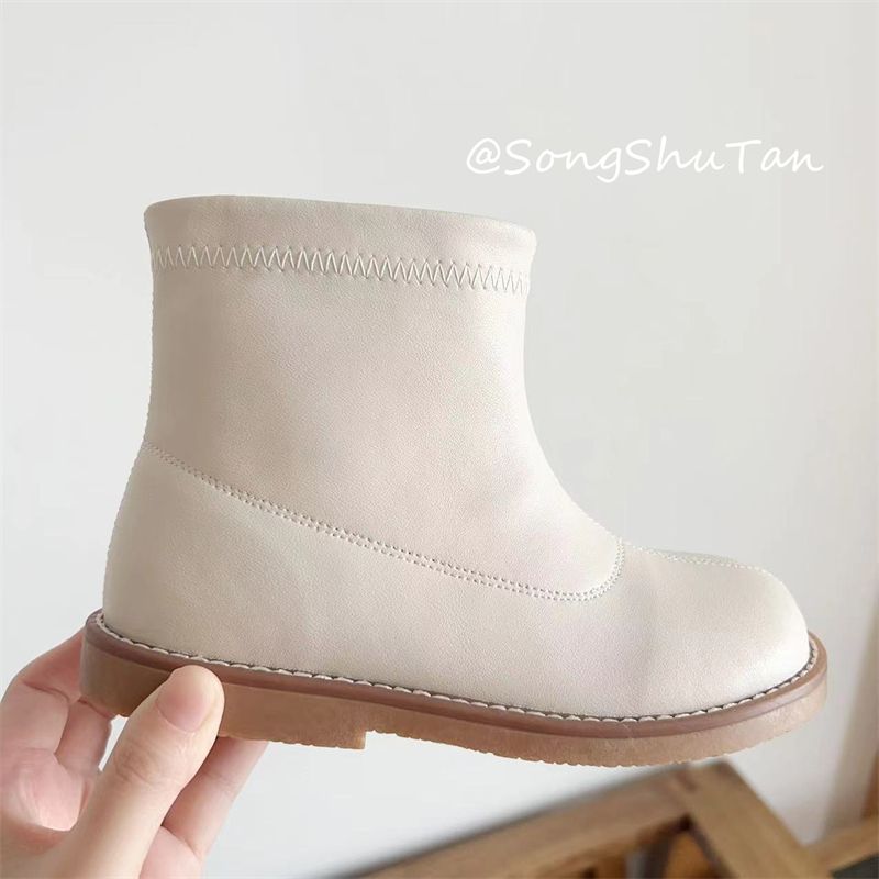 Real Cowhide White Children's Stylish Boots_voghion.com