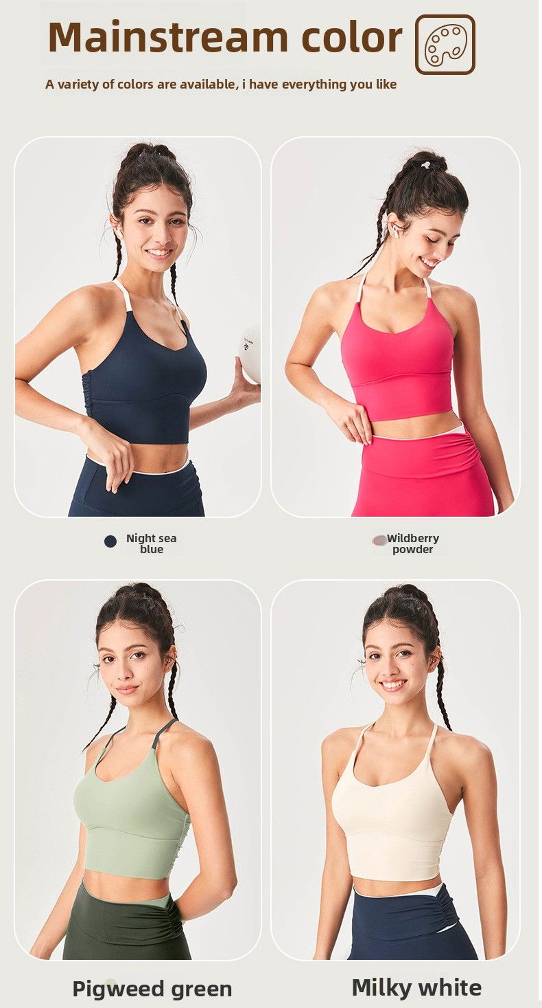 Color-Block Backless Bra Fixed Cup Cool Lycra Vest Women Autumn Winter Tight-Fitting Hip-Lifting Sports Fitness Set_voghion.com