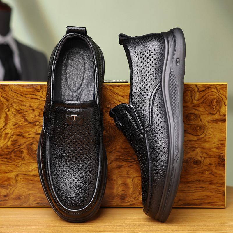 Men's Spring And Summer New Style Hollow Leather Versatile Soft Sole Work Breathable Hole Casual Shoes Sandals 17151_voghion.com